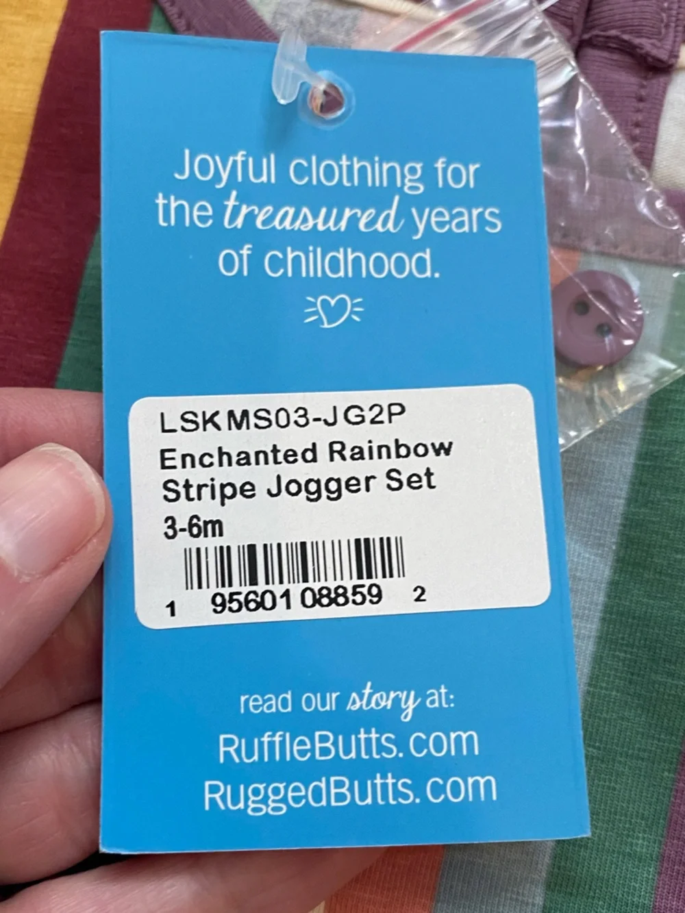 NWT RuffleButts Enchanted Rainbow Stripe Long Sleeve Top & Jogger Set girls 3-6M